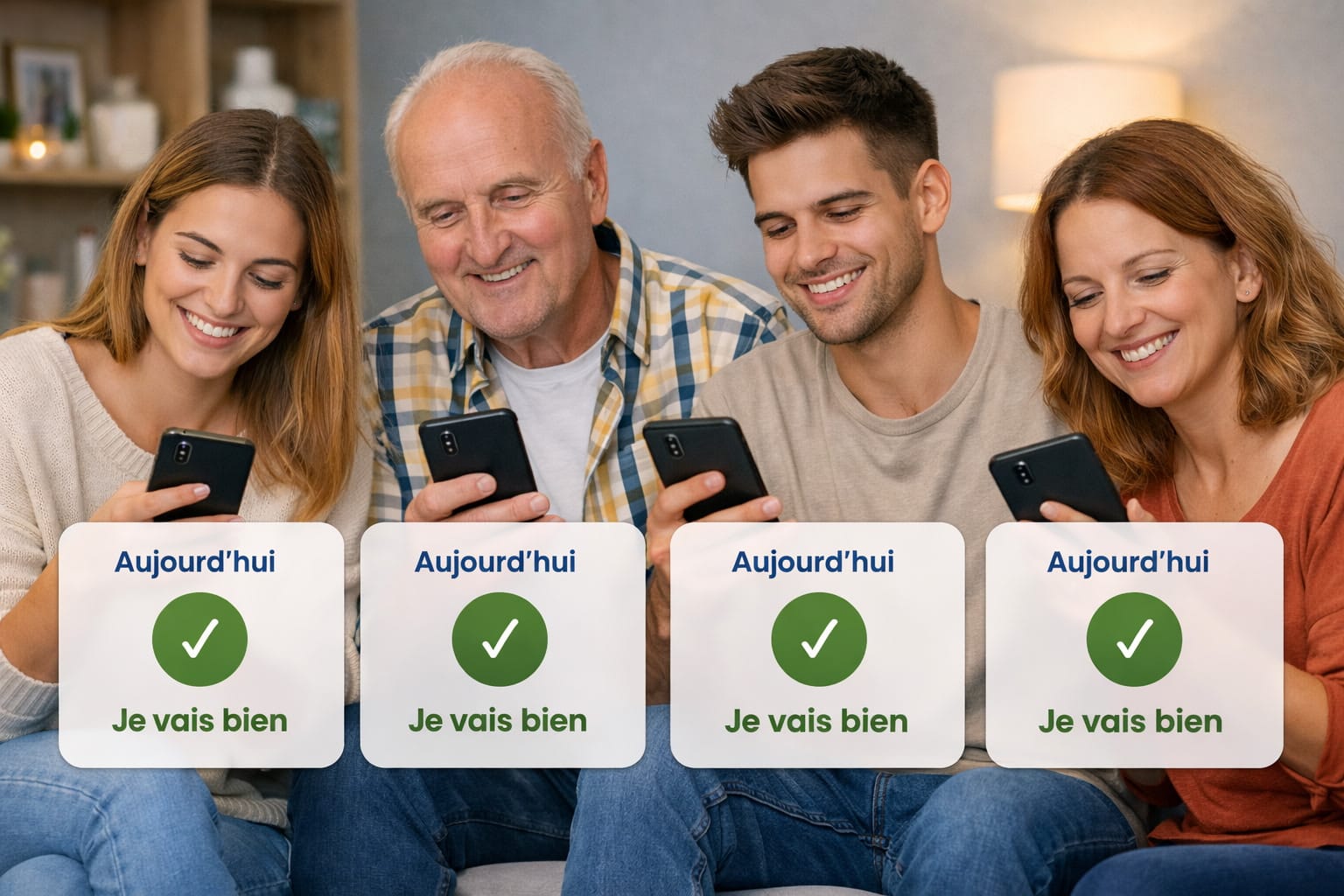 Quatre membres de générations différentes valident leur prise de nouvelles « Je vais bien »